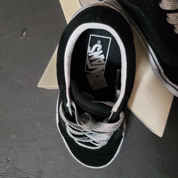 Vans Black Suede Black Glitter Stripe Silver Glitter Laces Kids Size 11 - Picture 8 of 9